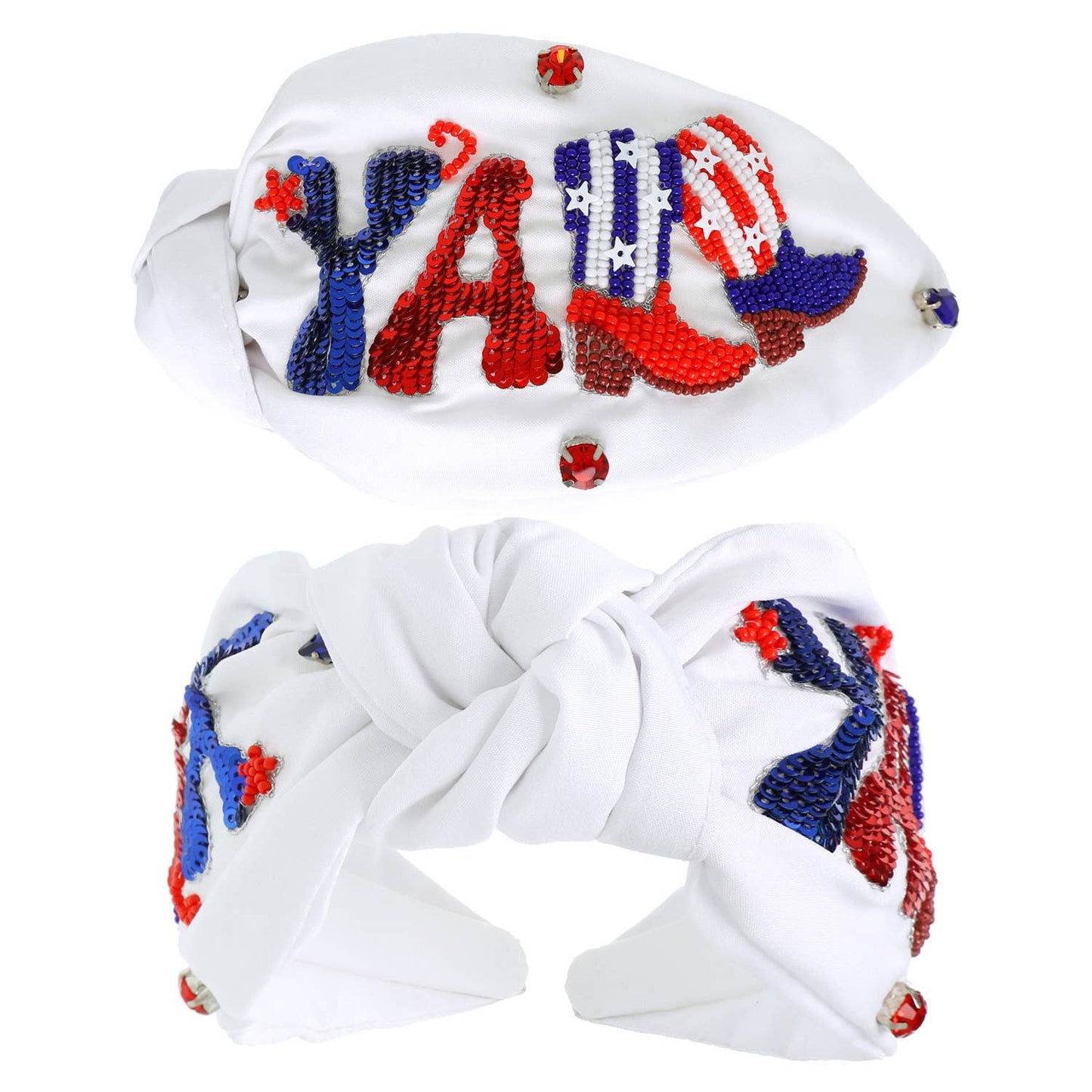 Western Patriotic Yall Beaded Knotted Headband