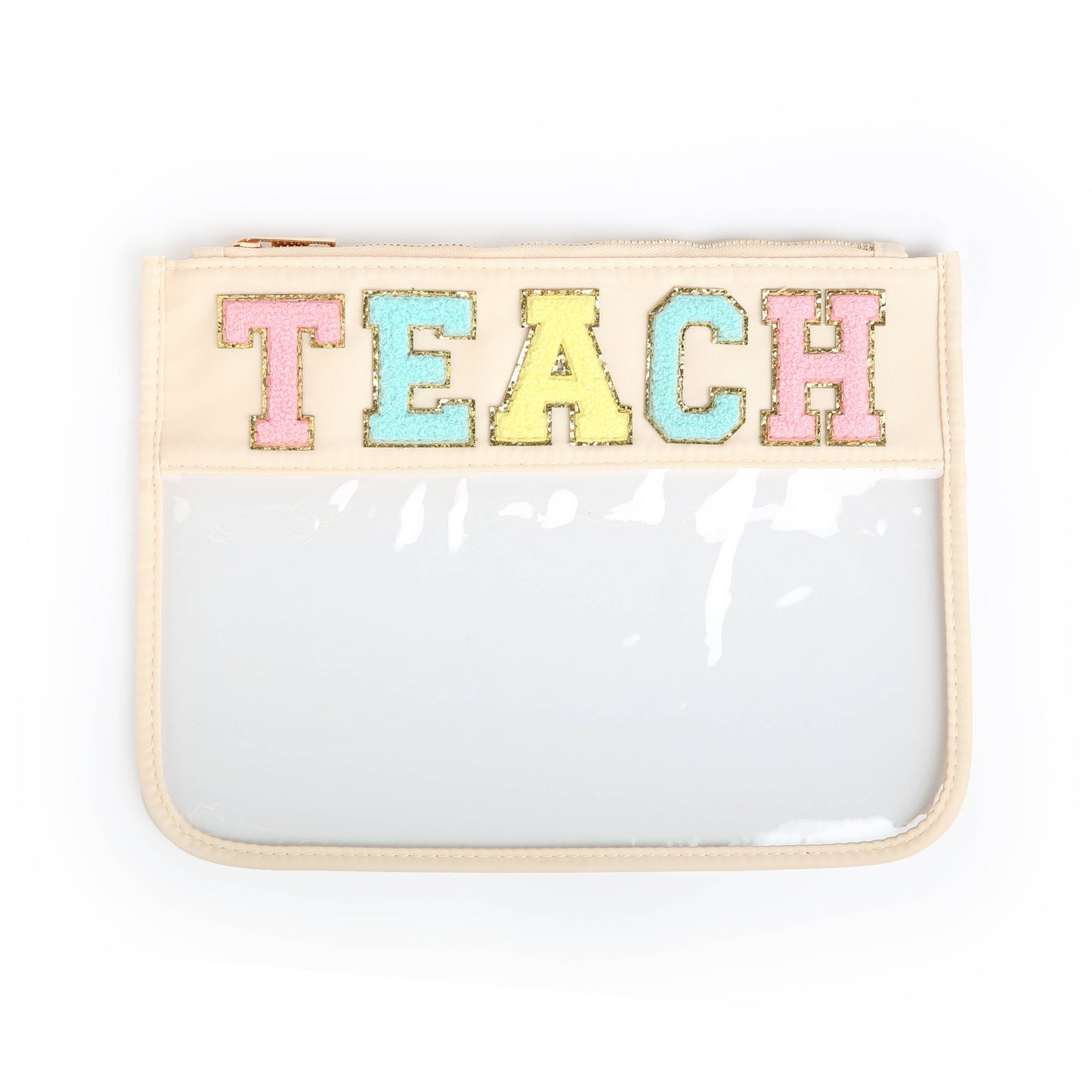 Varsity Letter Patch Clear Zippered Pouch Bag - TEACH