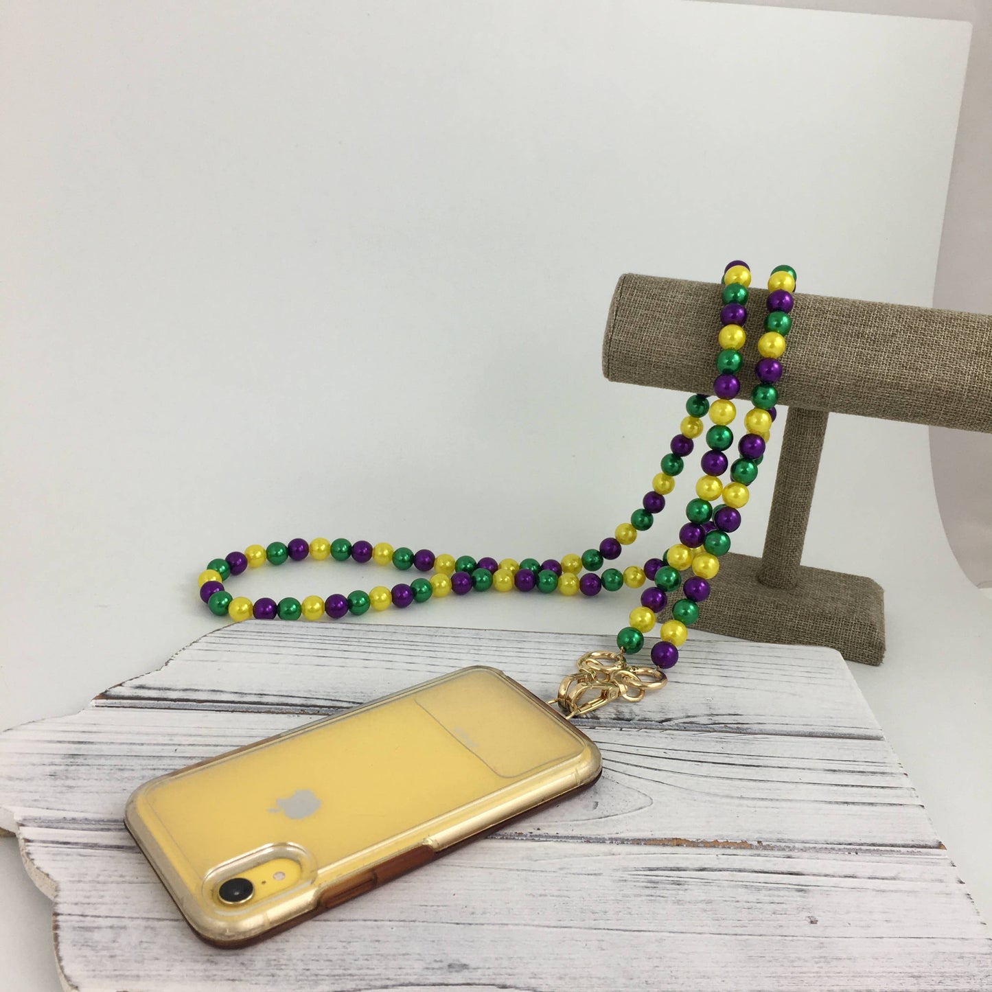 Bright Mardi Gras phone strap