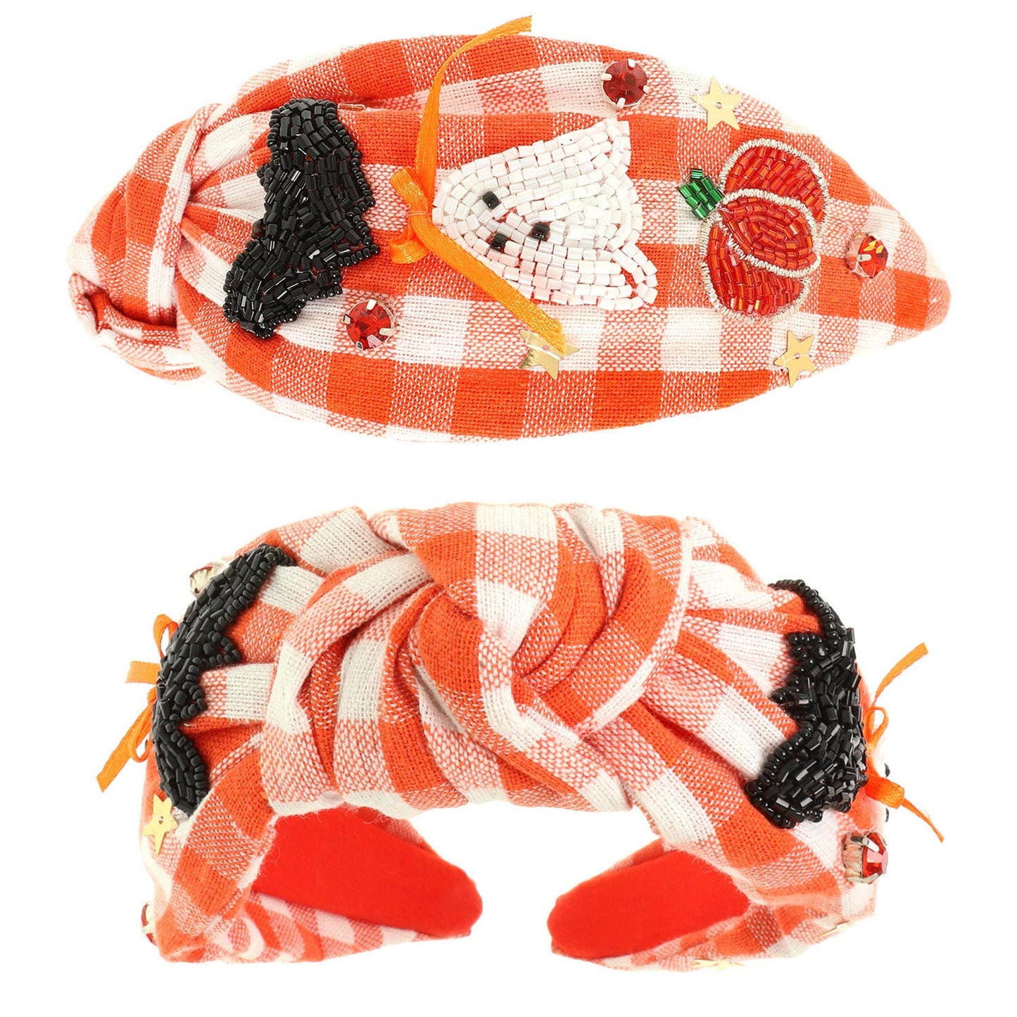 Halloween Top Knotted Headband with Beaded Bat