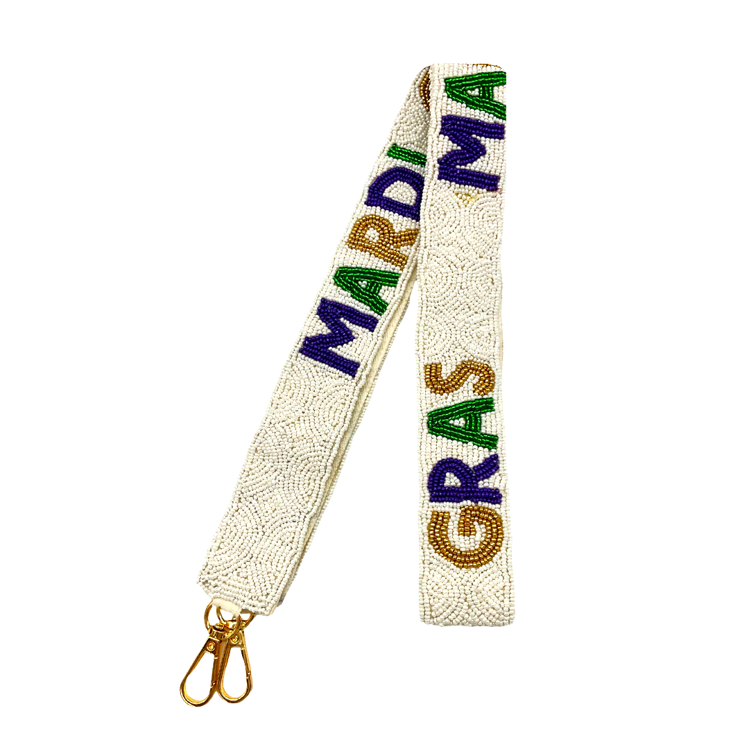 White Mardi Gras Beaded Purse Strap (Each)