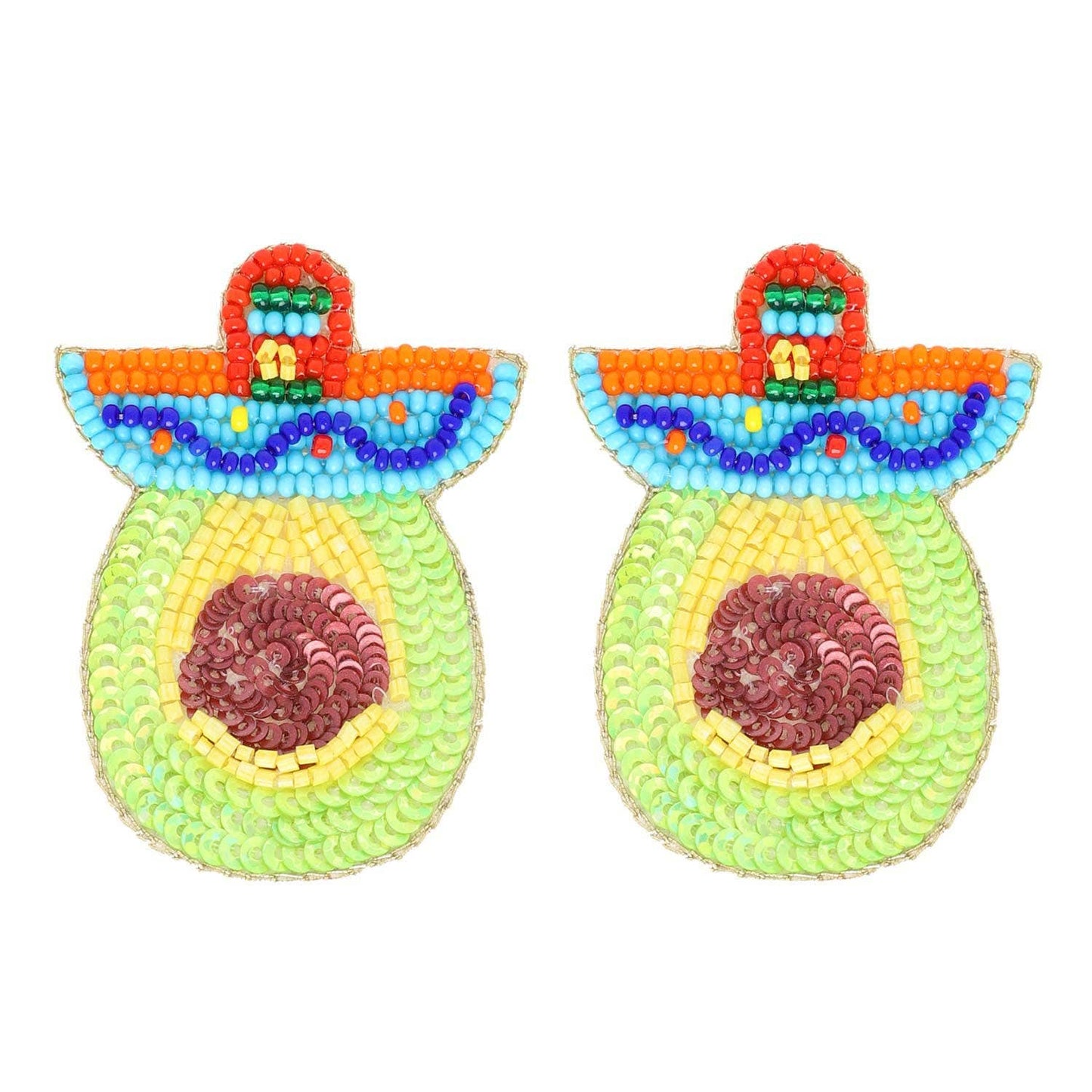 Mexican Sombreros Avocado Beaded Earrings