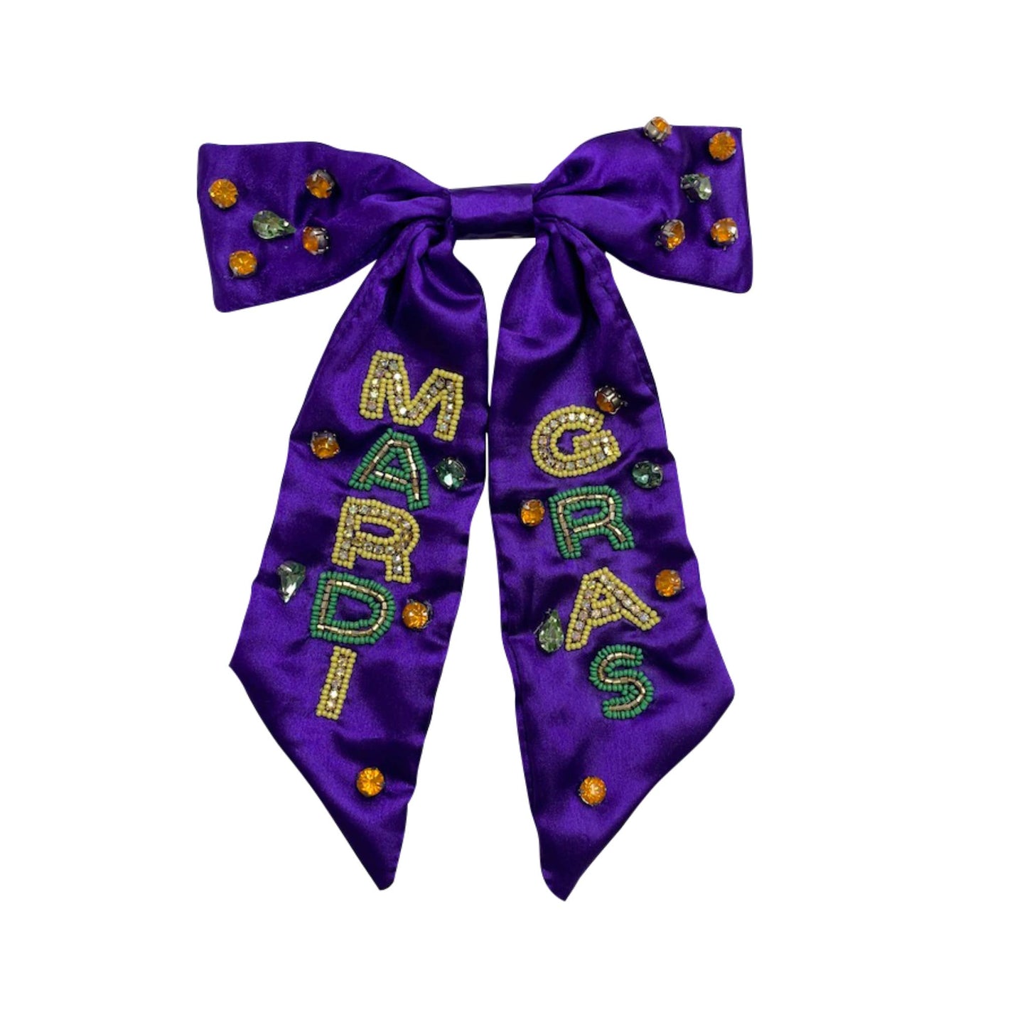 Purple Satin Hair Bow with Beaded