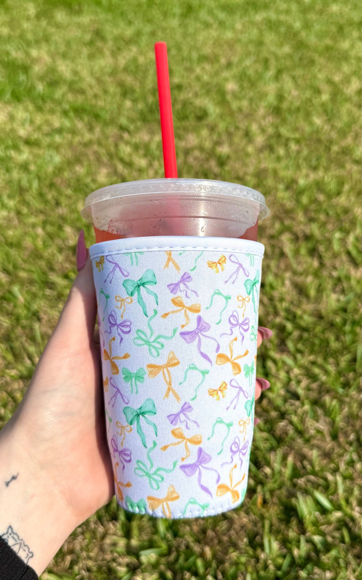 Mardi Gras Bow Medium Cup Sleeve