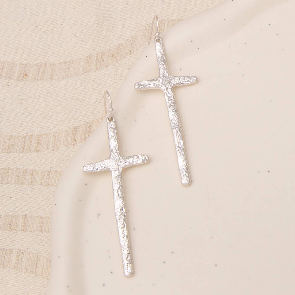 Rough Textured Finish Latin Cross Dangle Earrings