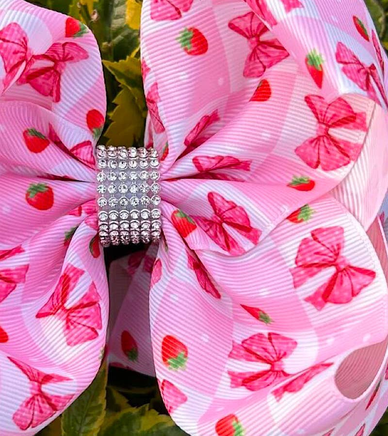 COQUETTE BOW & STRAWBERRY PRINTED HAIR BOW