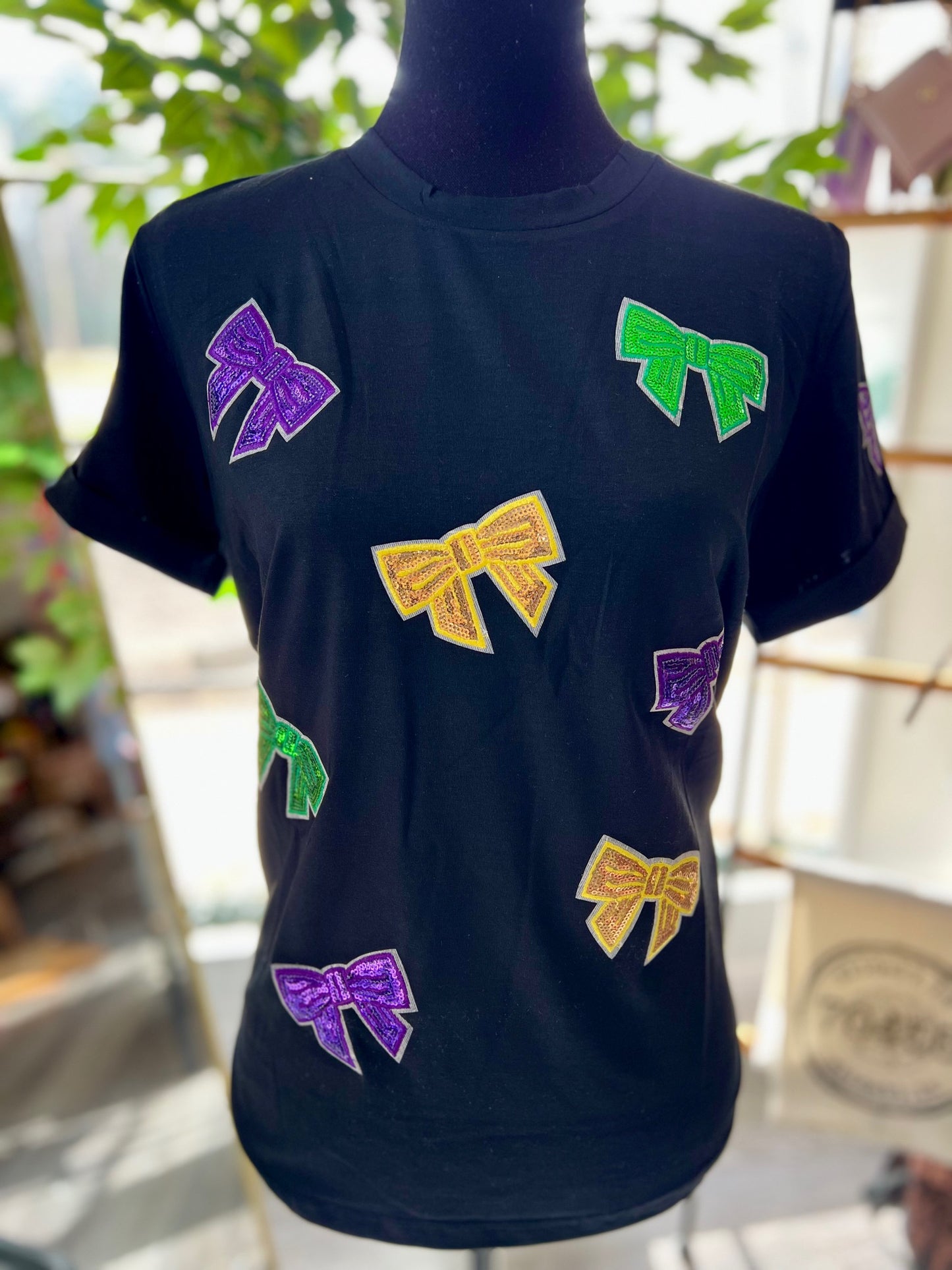 Mardi Gras Sequin Bow t-shirt