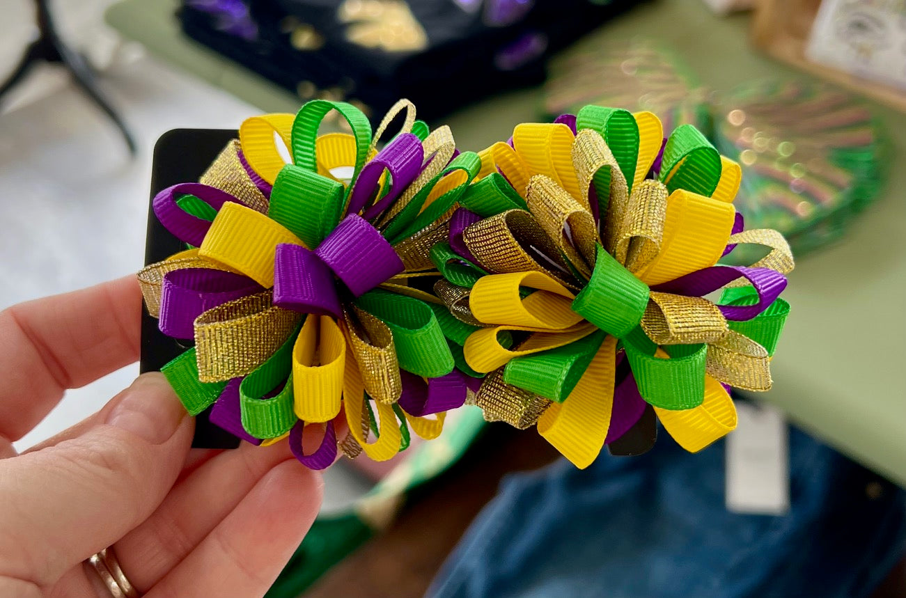 Mardi Gras kids Hair Bows 2pk