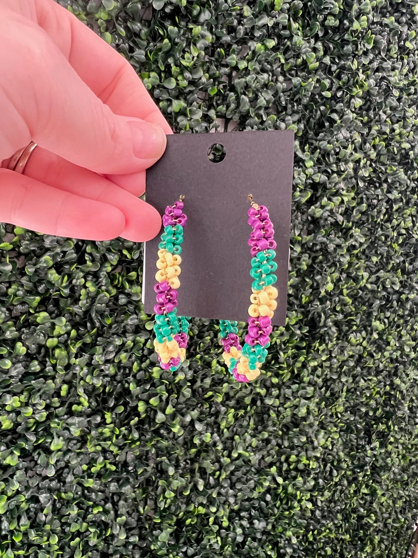 Mardi Gras Beaded Hoop Earrings