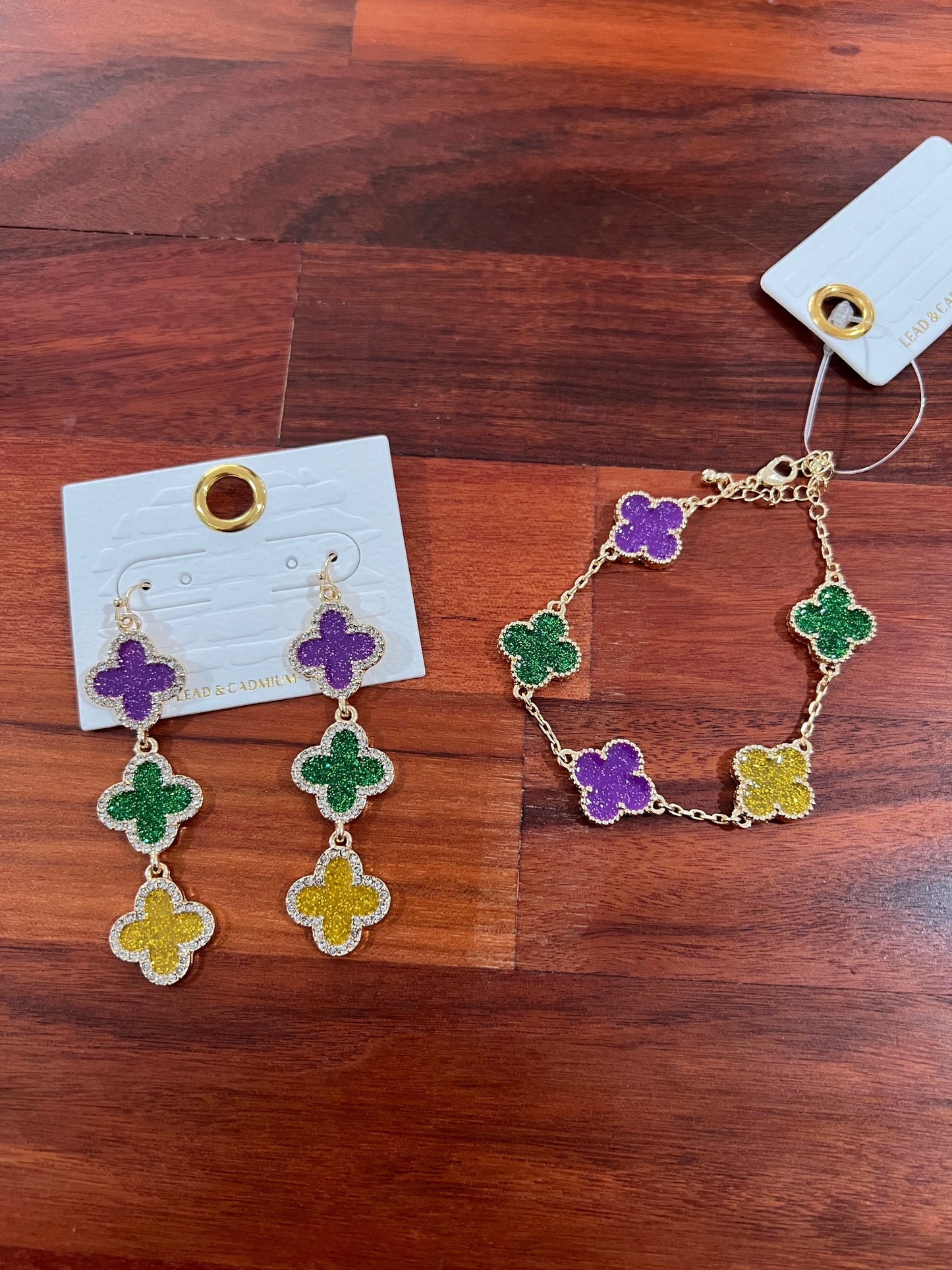 Mardi Gras Triple Drop Earrings