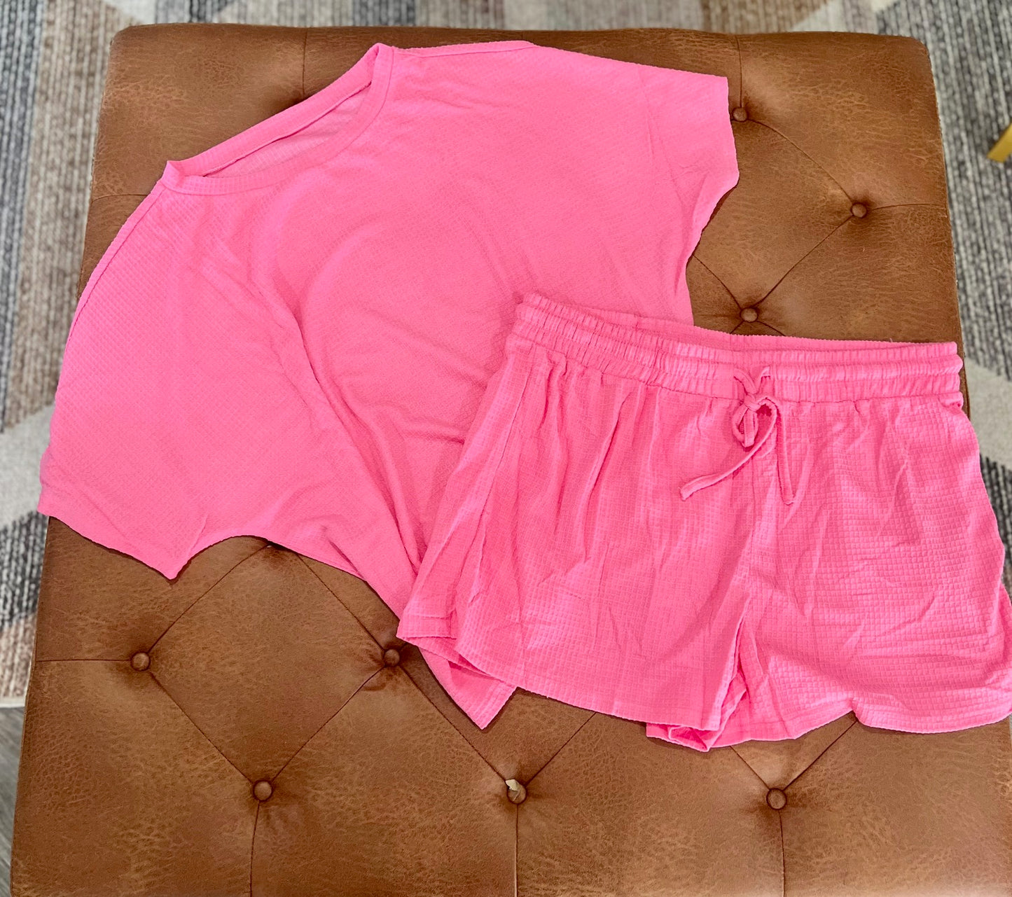 Pink Waffle Two Piece Set