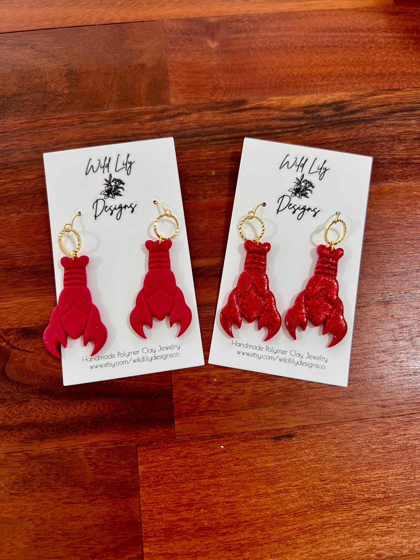 Wild Lily Polymer Clay Crawfish Earrings