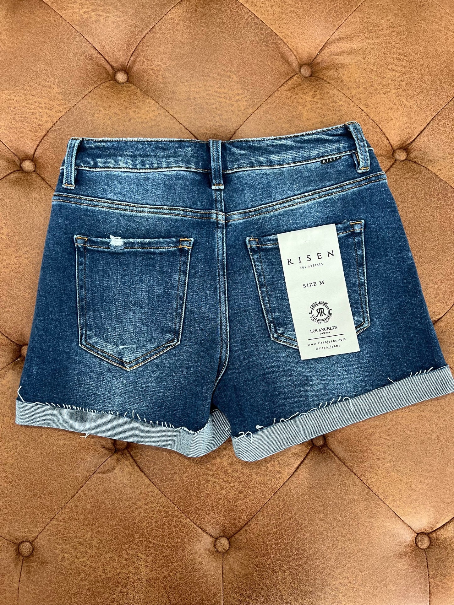 Mid Rise Risen Distressed Shorts