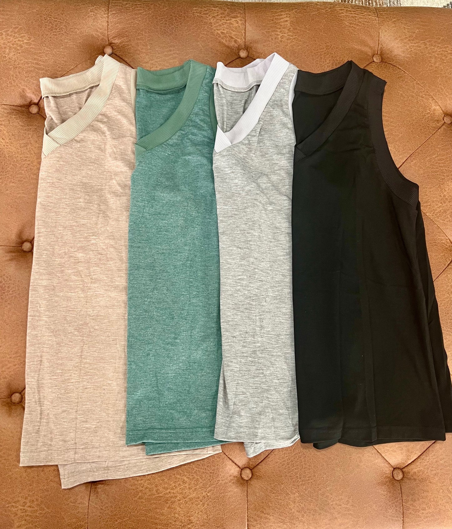 Contrast Trim V-Neck Loose Fit Tank Top | 4 Color options