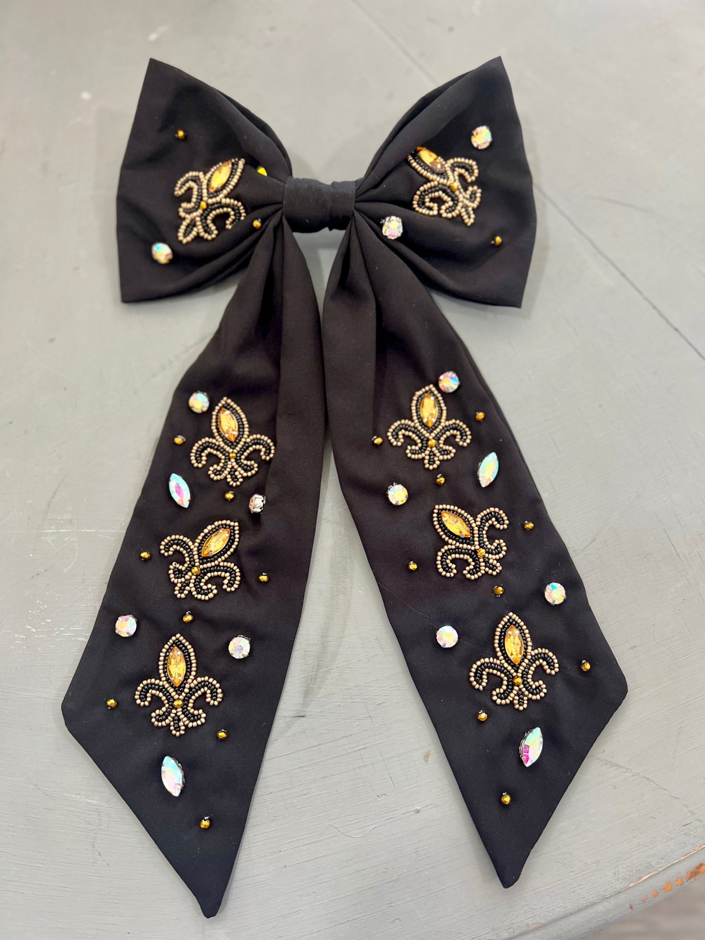 Saints Beaded hair bow | Black and gold