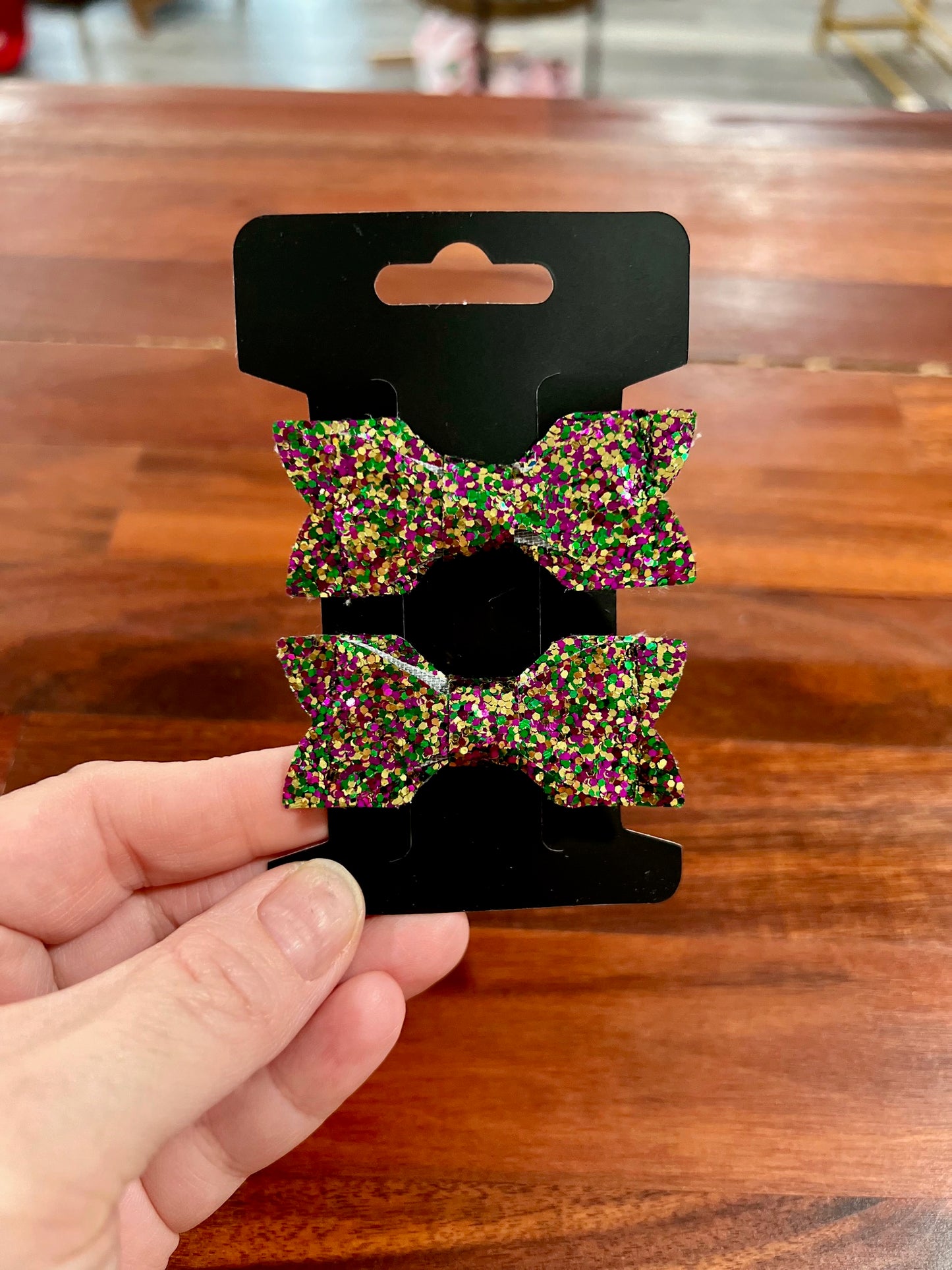 Mardi Gras Glitter Bow Clip (Set of 2)