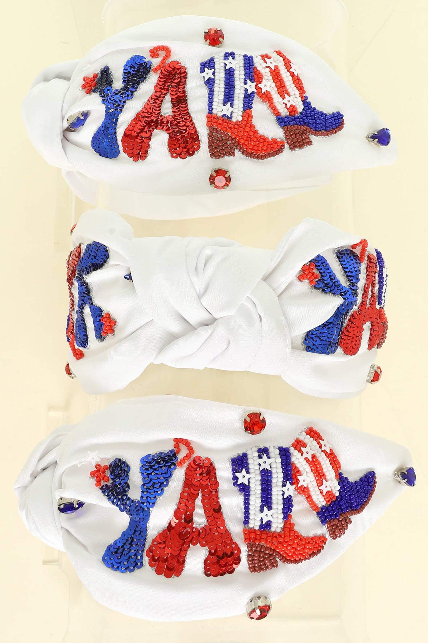 Western Patriotic Yall Beaded Knotted Headband