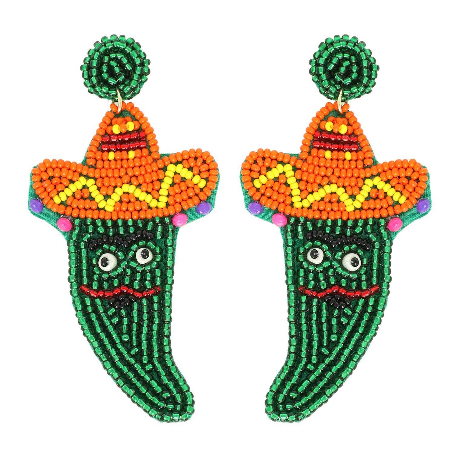 Mexican Sombrero Green Pepper Beaded Earrings