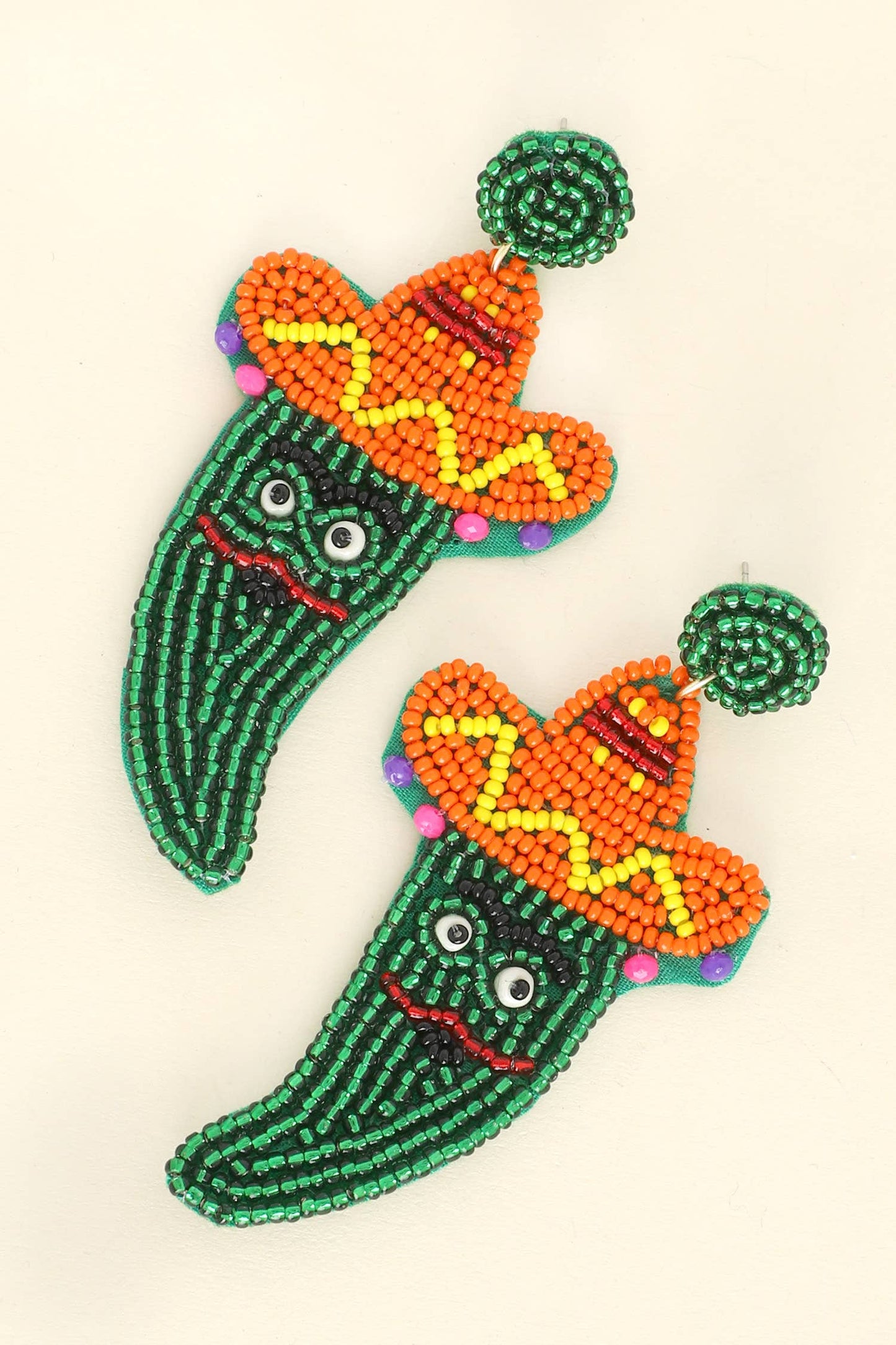 Mexican Sombrero Green Pepper Beaded Earrings