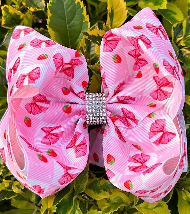 COQUETTE BOW & STRAWBERRY PRINTED HAIR BOW