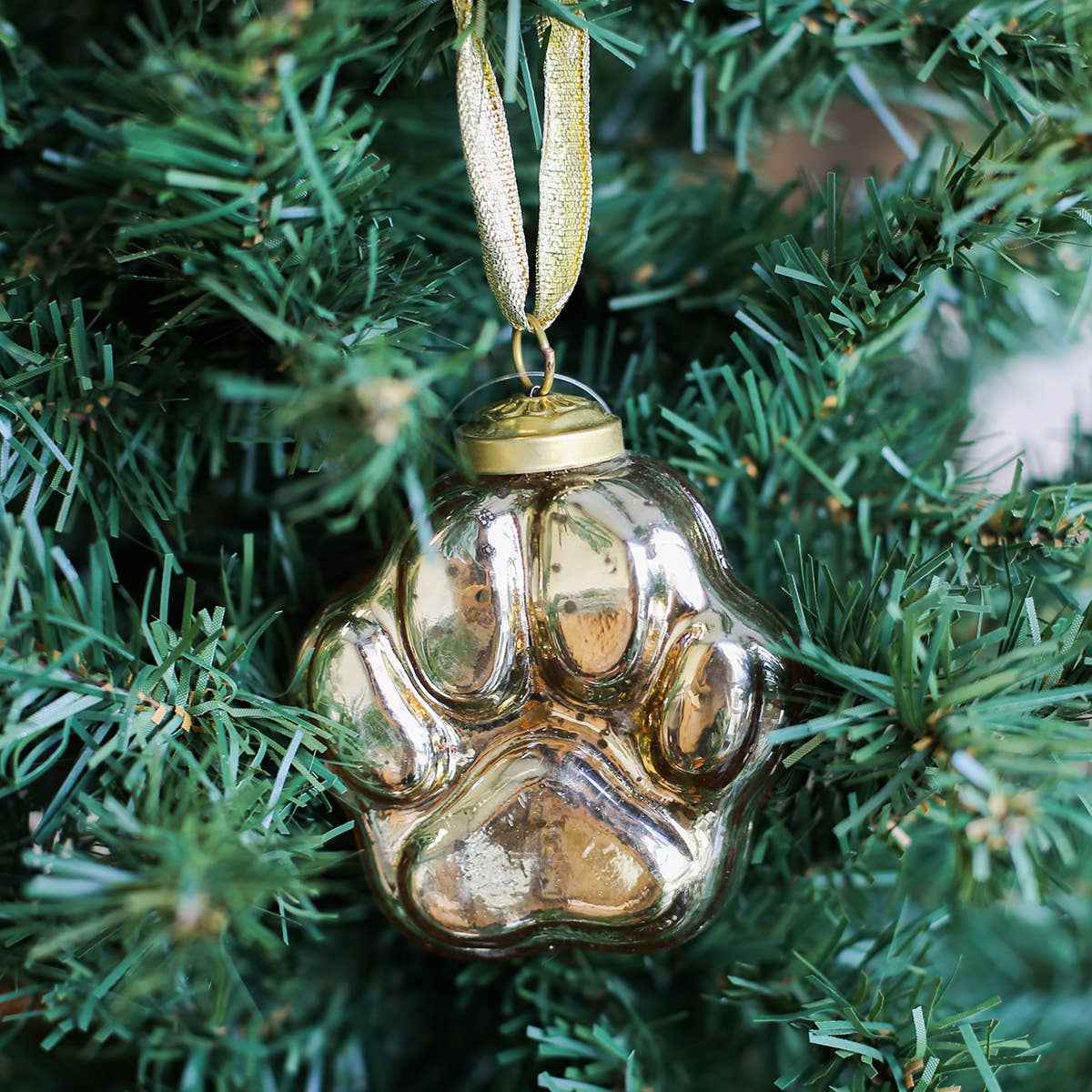 Paw Print Glass Ornament -Gold