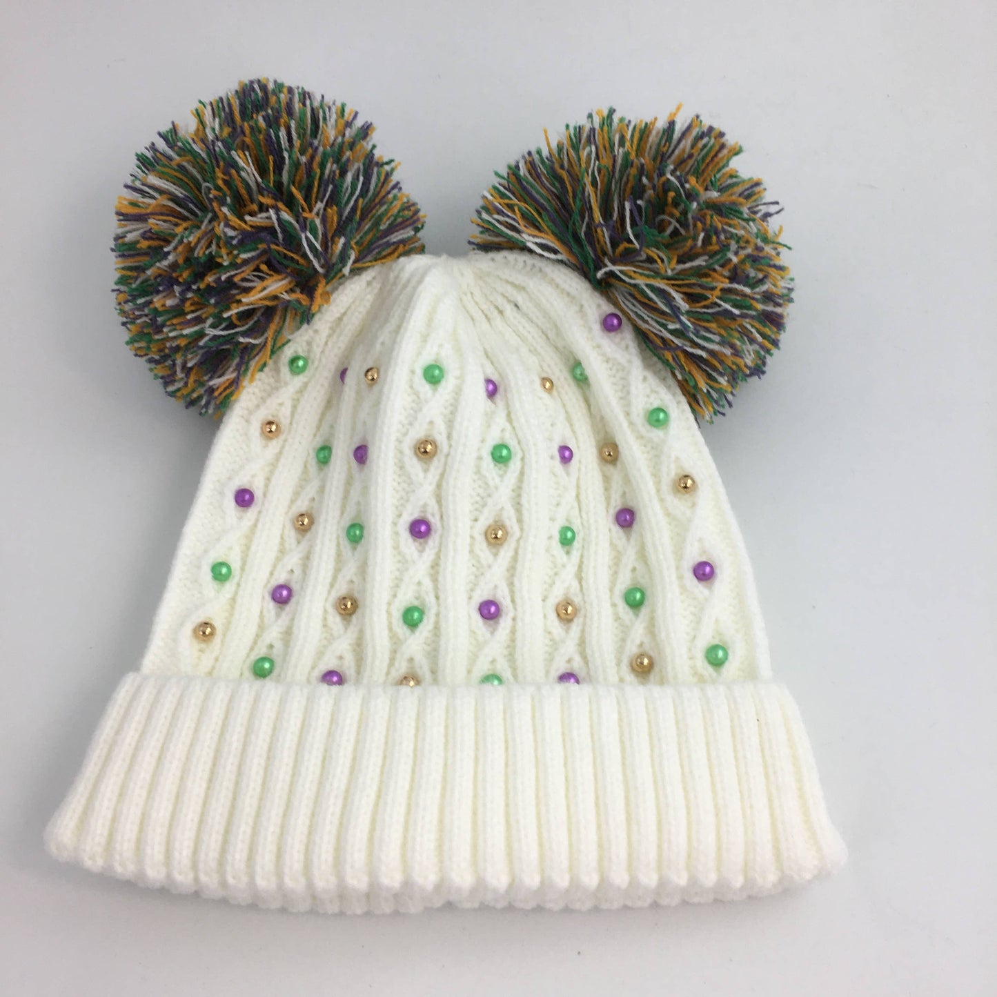 Pom Pom Mardi Gras Pearl beanie hat