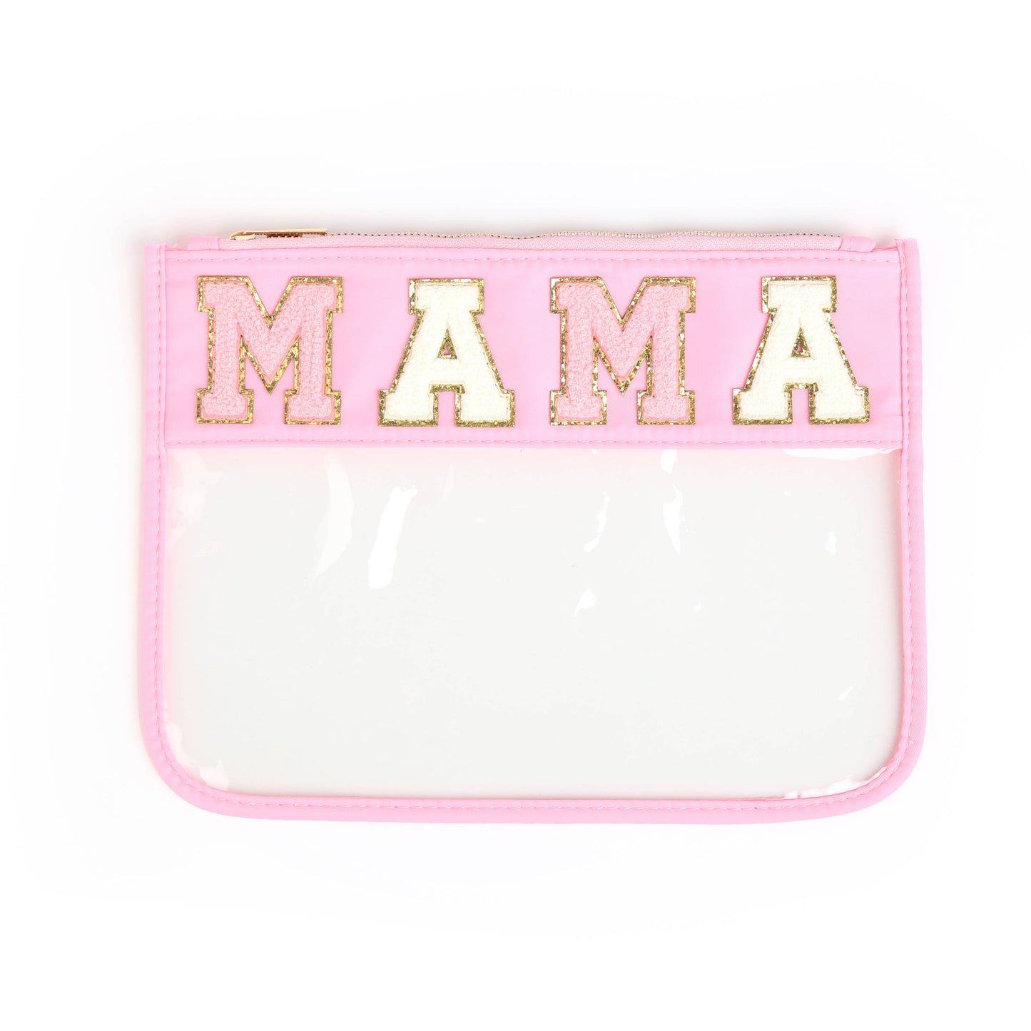 Varsity Letter Patch Clear Zippered Pouch Bag - MAMA