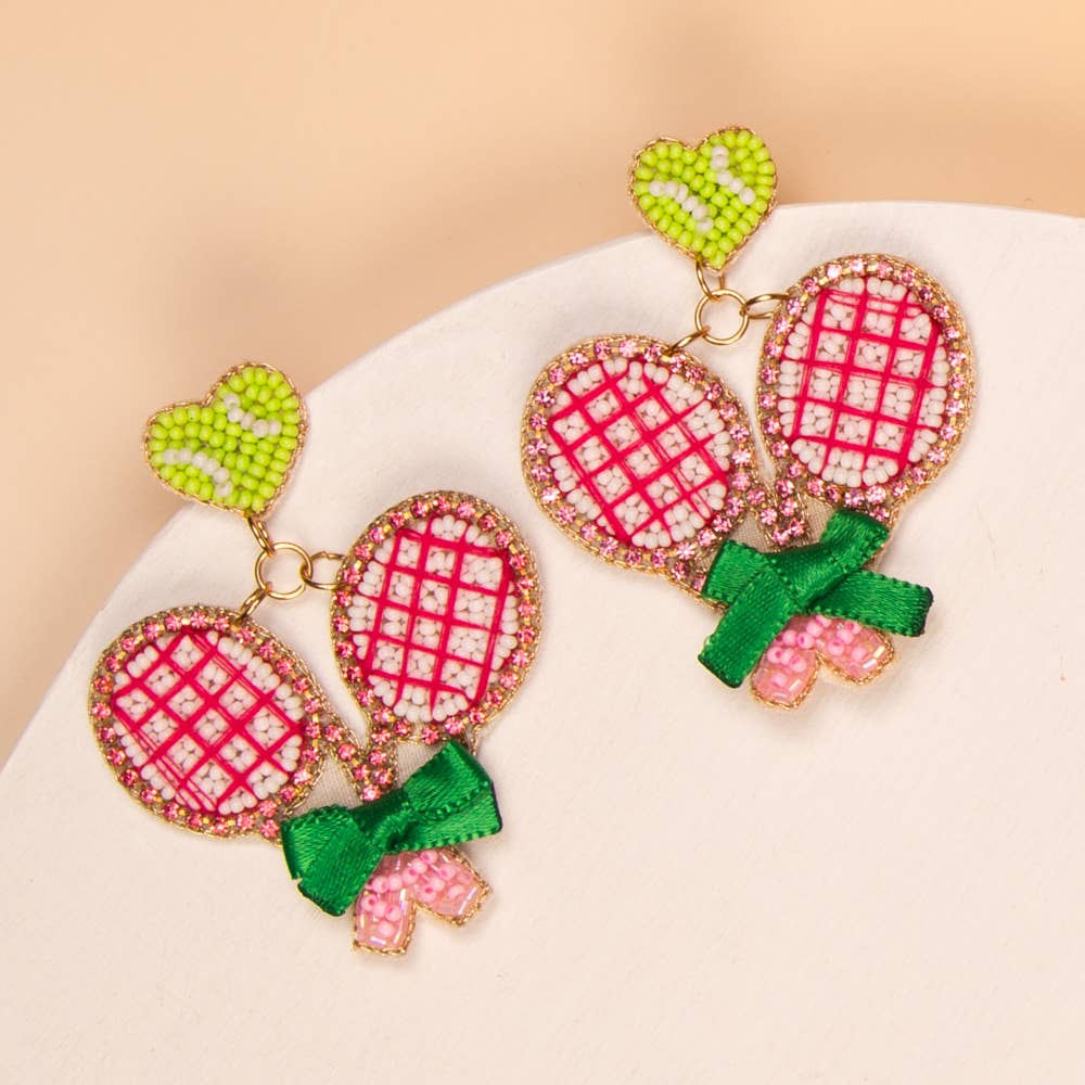 Sports Tennis and Pickleball Beaded Dangle Earrings