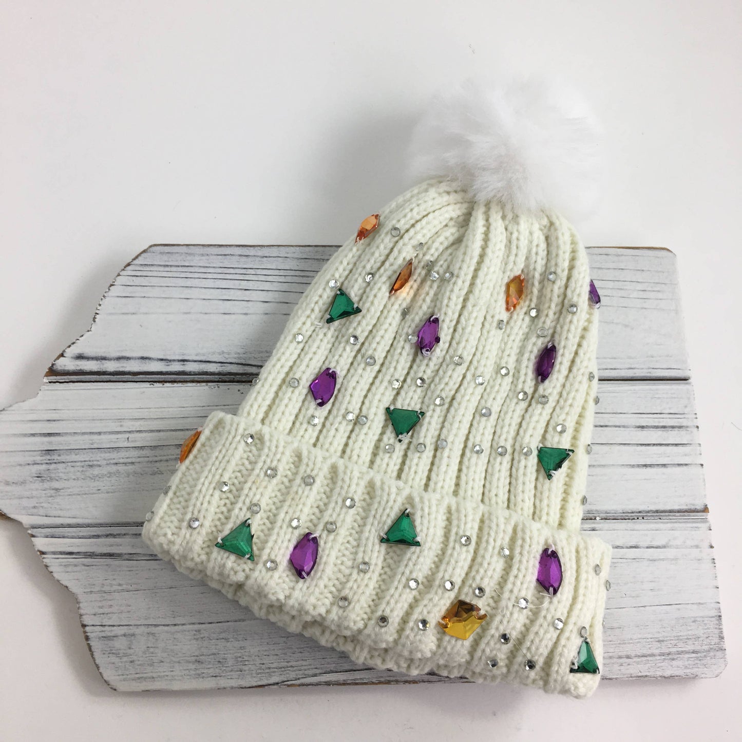 Mardi Gras gemstone beanie hat 