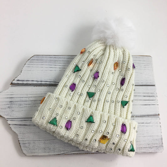 Mardi Gras gemstone beanie hat 