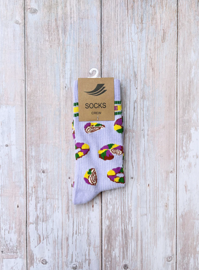 Lavender Let Them Eat King Cake Ribbed Socks -YOUTH