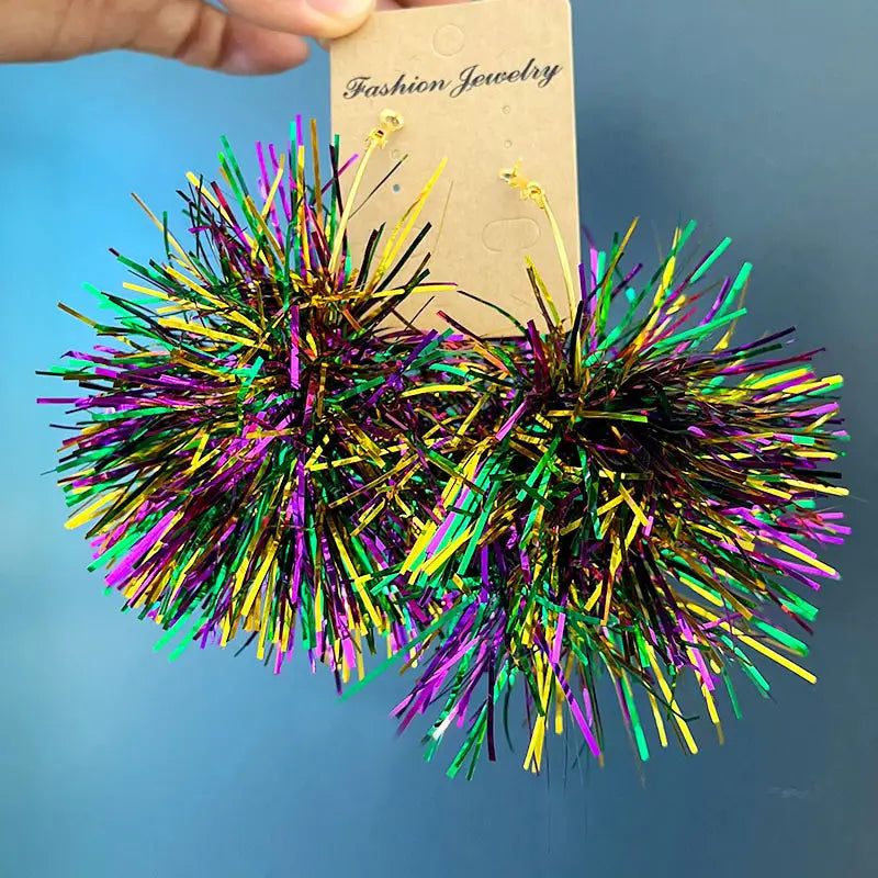 Mardi Gras Pom Pom Earrings