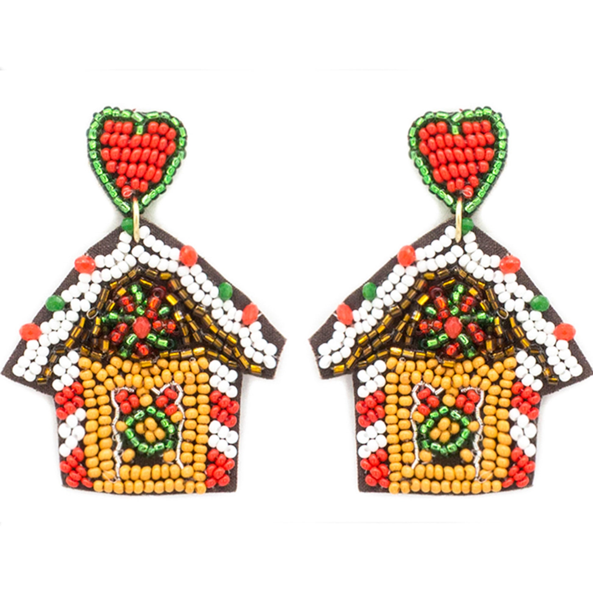 Christmas Ginger Bread house seed bead earrings