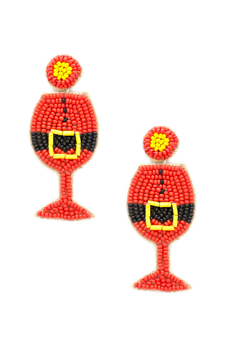 Santa Wine glass seed bead earrings