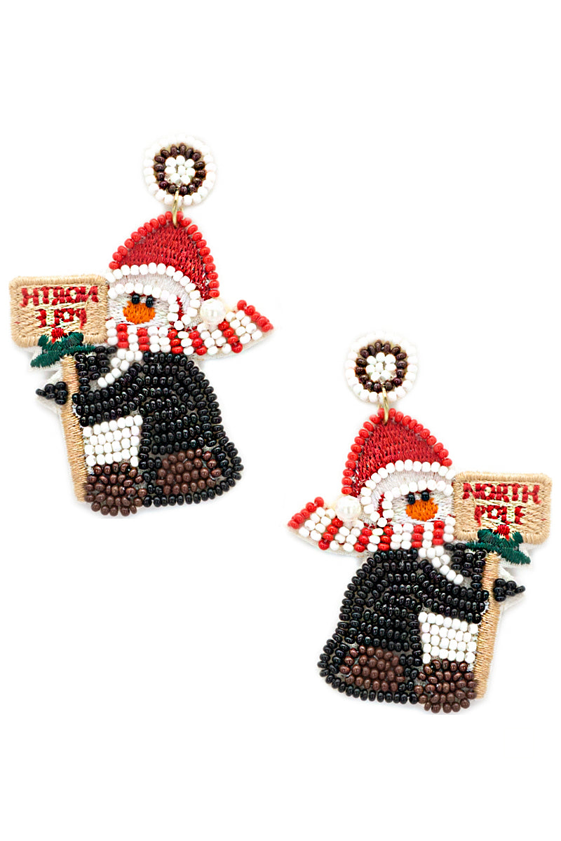 Penguin Christmas seed bead earring