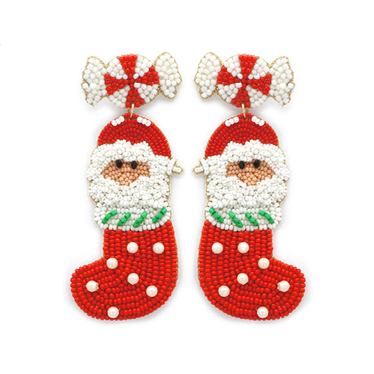 Santa Stocking seed bead earring