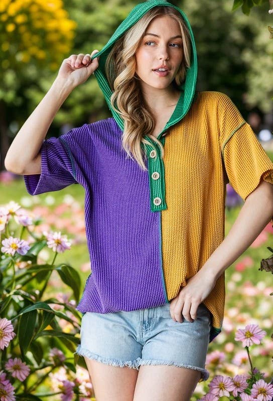 MARDI GRAS RIB COLOR BLOCK HOODIE shirt