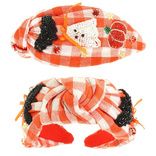 Halloween Top Knotted Headband with Beaded Bat
