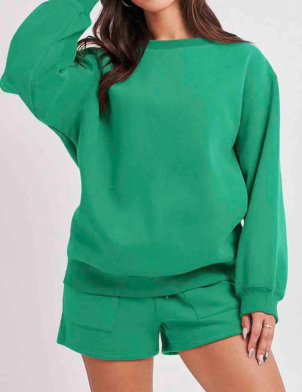 Ladies Green Sweatshirt & Shorts Set