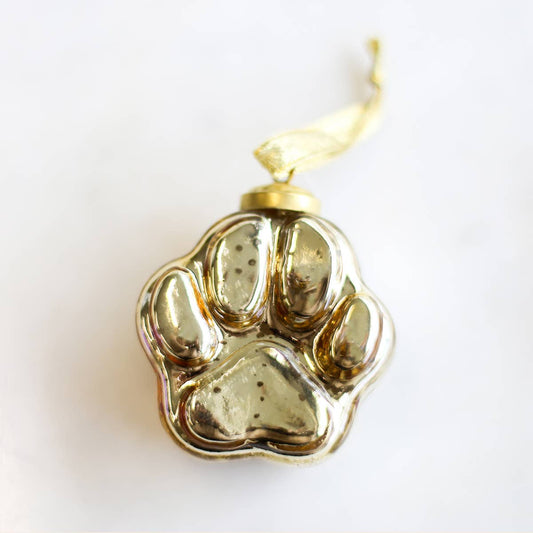 Paw Print Glass Ornament  -Gold