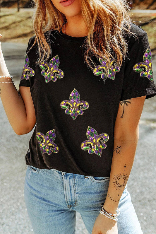 Mardi Gras Sequin Fleur de Lis Graphic Tee