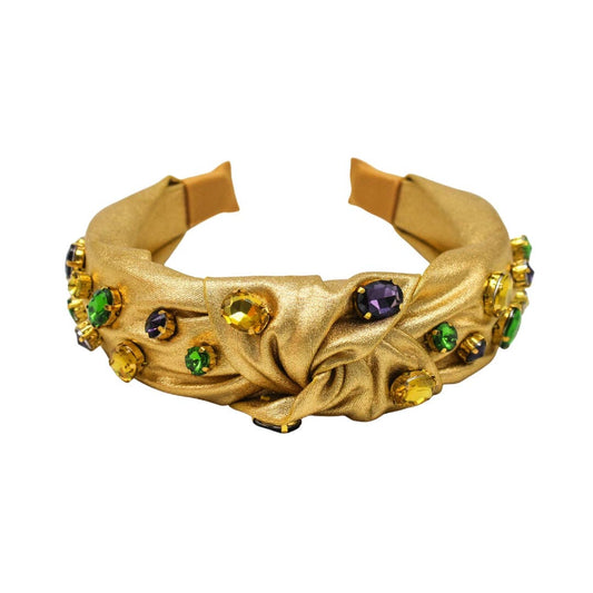 Gold Knot Headband with Purple, Green, and Yellow Oval Stones