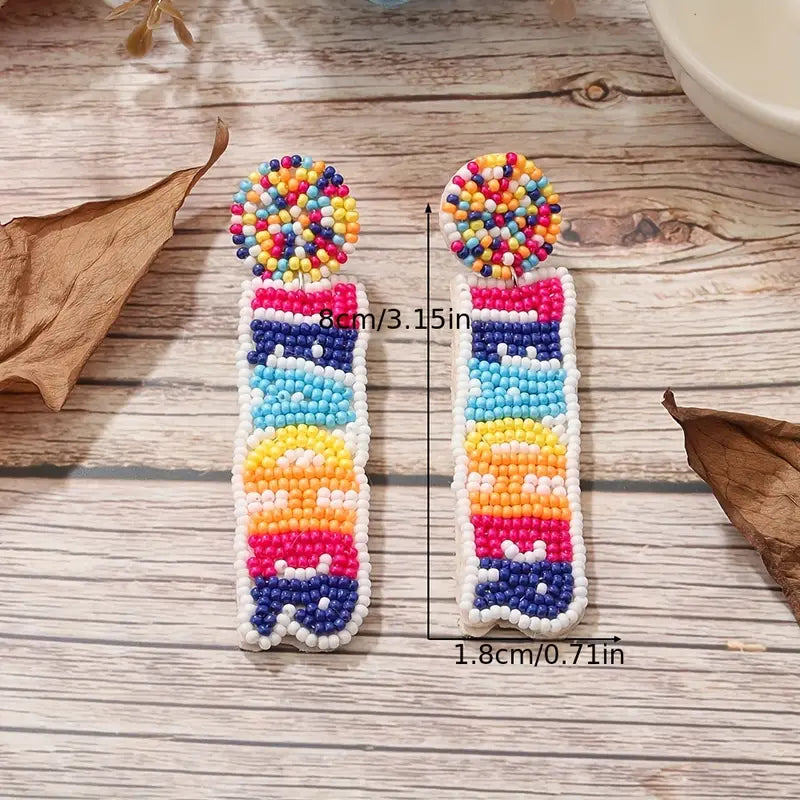 TEACHER Print Colorful Seed Bead earrings