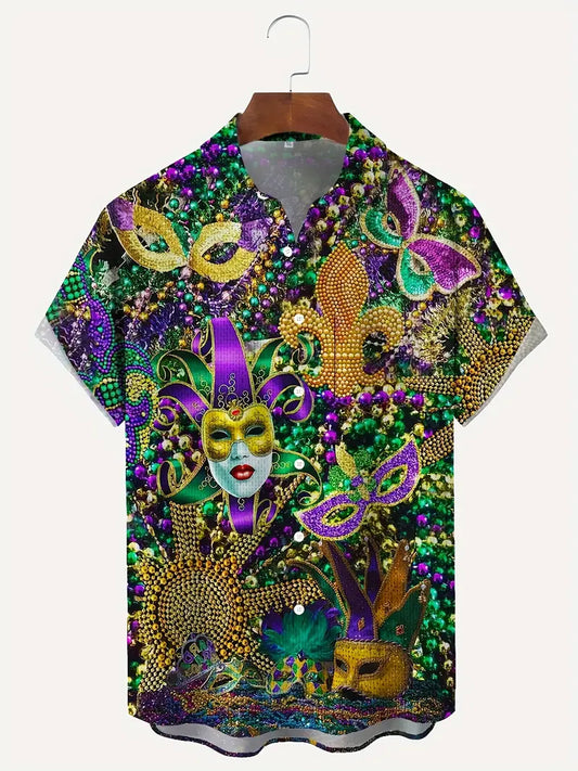 Men's Mardi Gras Button up Shirt