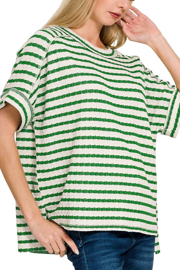 Plus Striped Short Sleeve Hi-low Tee- green