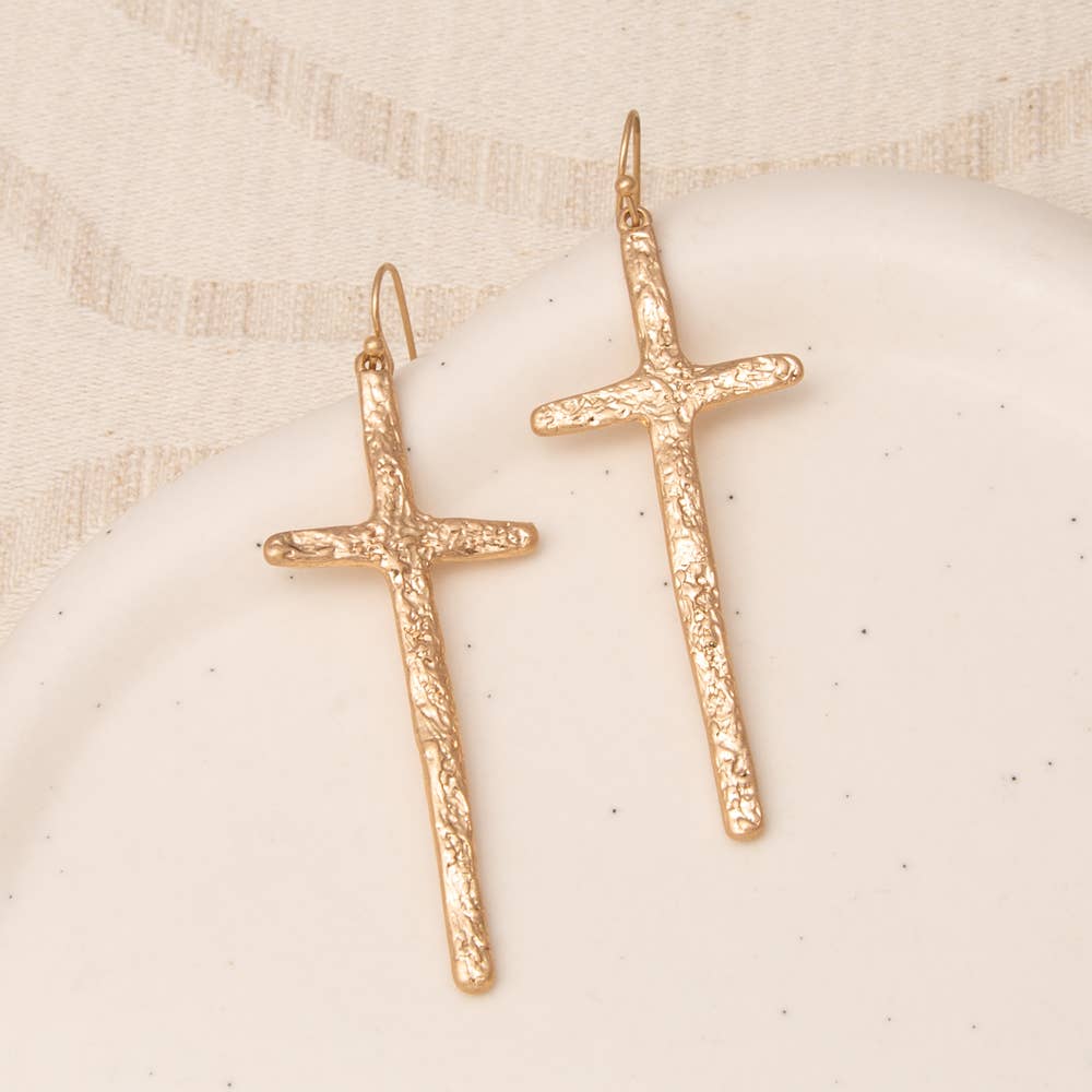 Rough Textured Finish Latin Cross Dangle Earrings