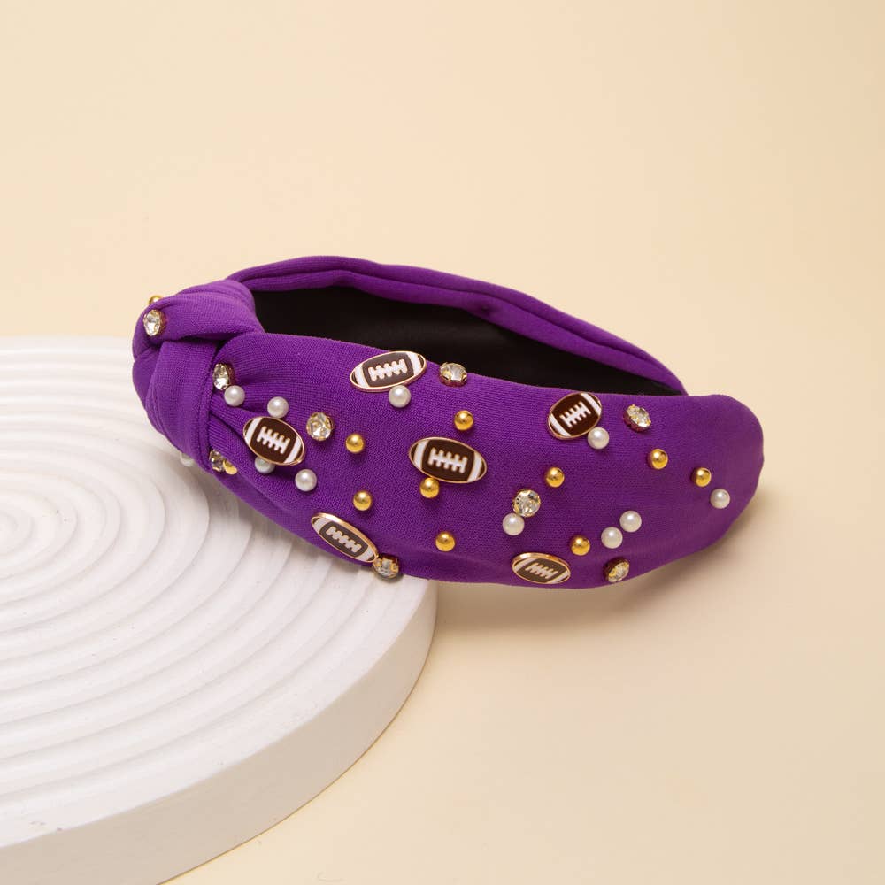 Game Day Football Jeweled Headband with Pearl Accent