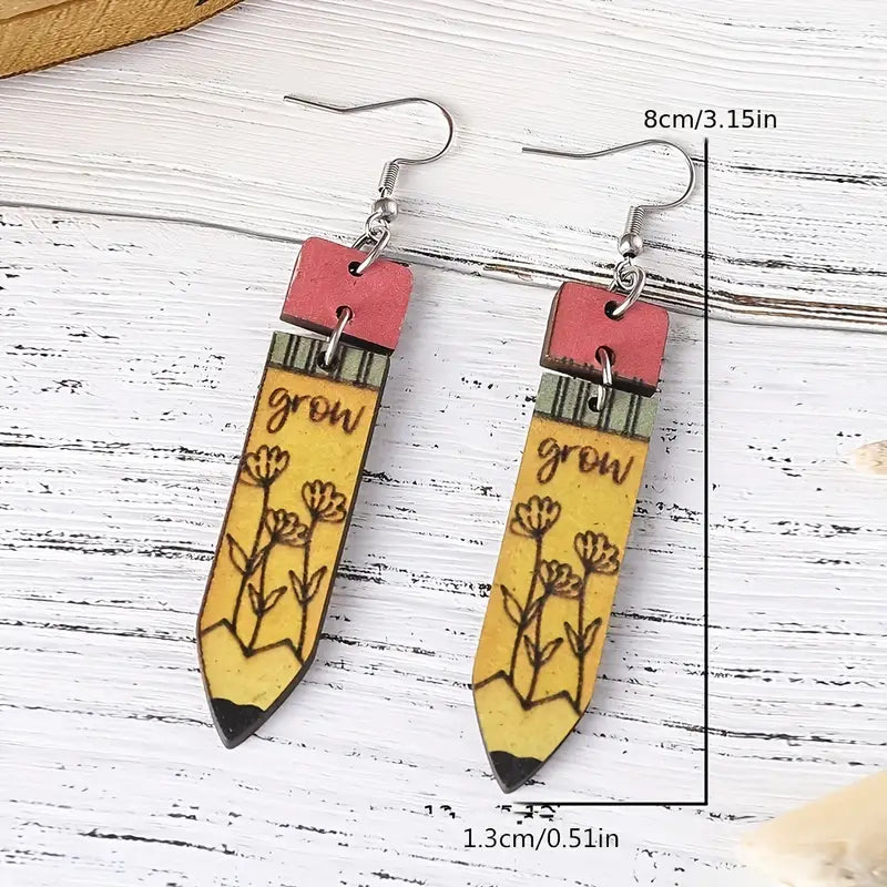 Teacher Pencil Wood earrings