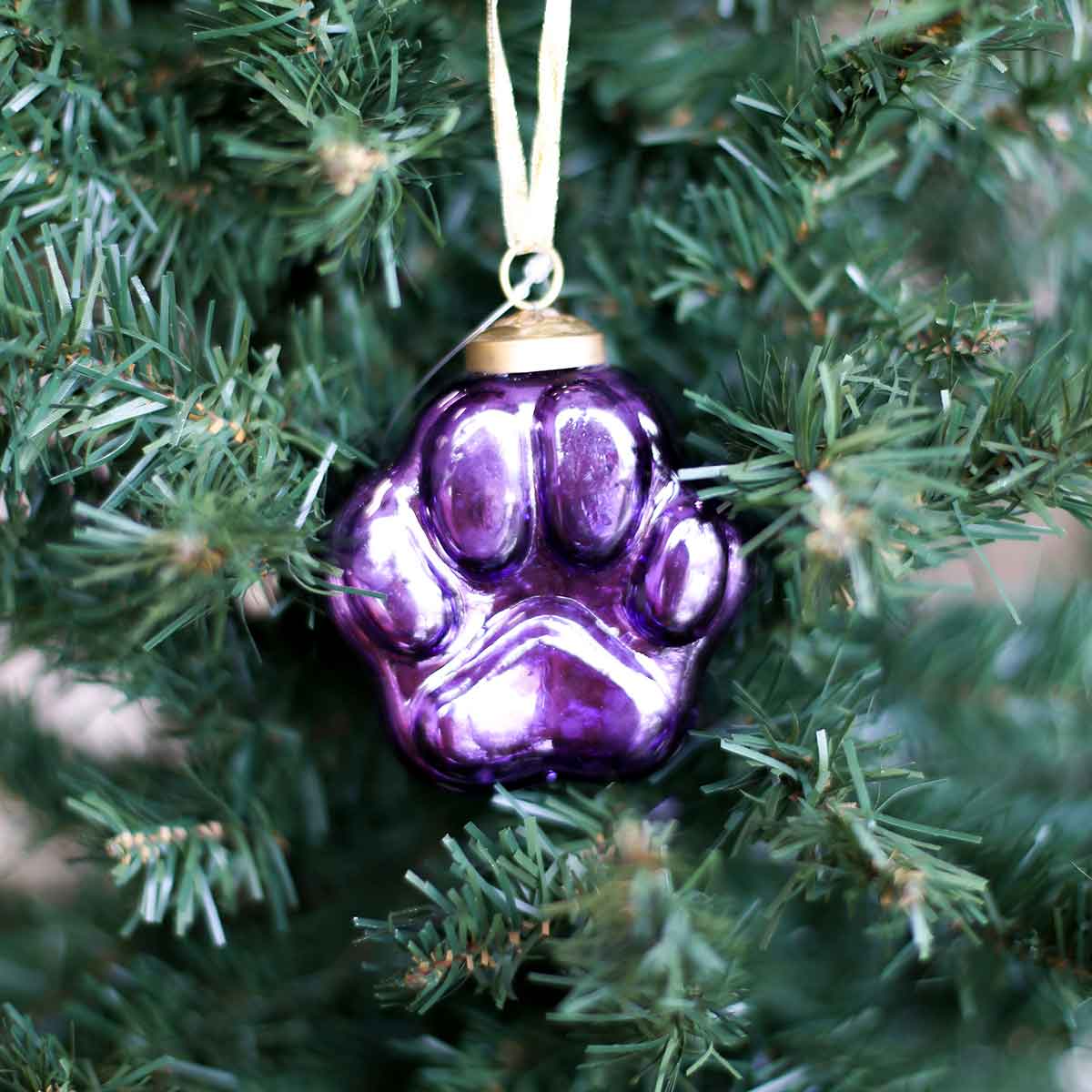 Paw Print Glass Ornament - Purple
