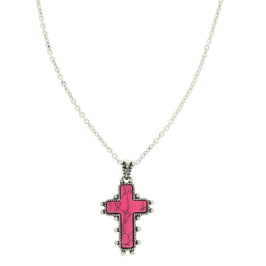 Western Turquoise Cross Pendant Chain Necklace